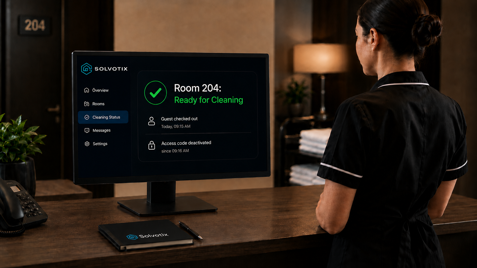 Staff receive an immediate notification and the room moves directly into the cleaning workflow, so housekeeping can begin earlier.