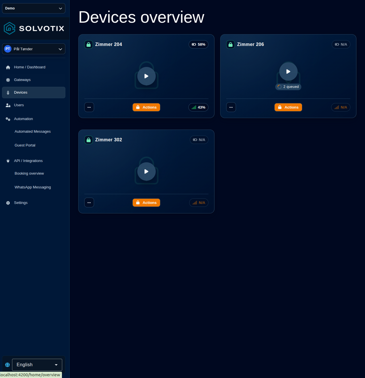 Solvotix device monitoring screen