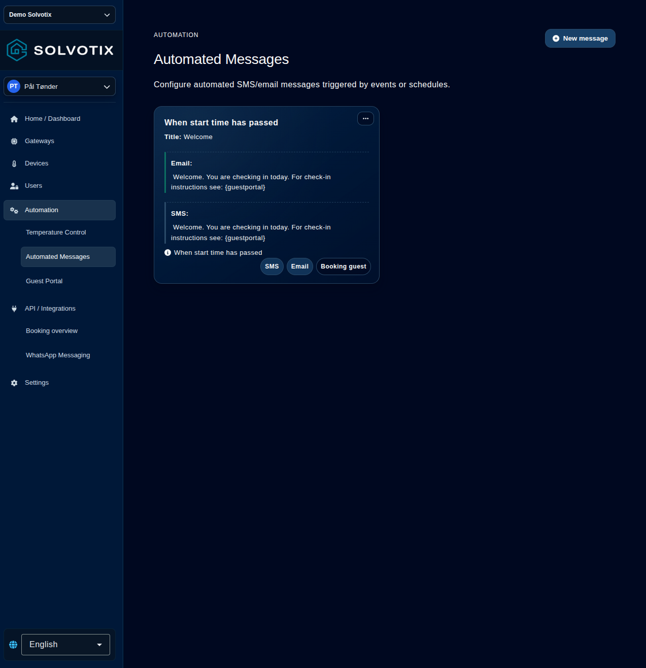 Solvotix guest messages screen